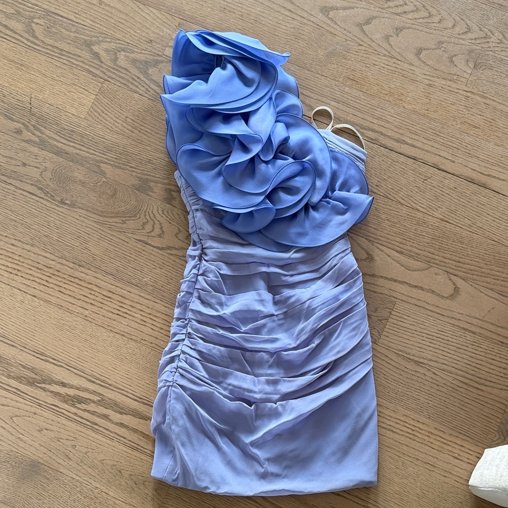 Marchesa One-Shoulder Lavender Dress with Ruffles
